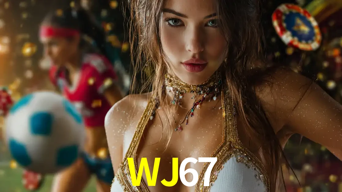 Mulher elegante representando a combinação de glamour e emoção das apostas esportivas, com uma jogadora de futebol ao fundo, destacando a ação no WJ67.