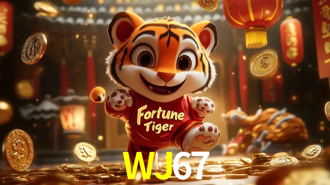 O alegre personagem do Fortune Tiger correndo sobre um caminho de moedas de ouro, simbolizando os grandes prêmios e a diversão do popular jogo de slot do WJ67.