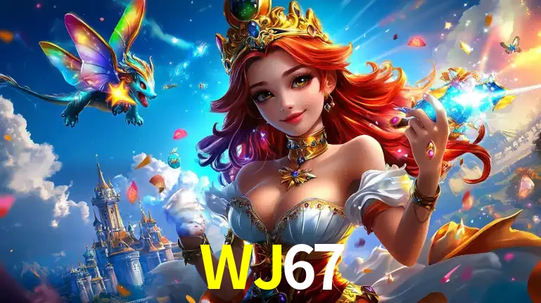 A princesa de um reino de fantasia mágico, com seu pequeno dragão, apresentando um mundo de prêmios encantados nos jogos de caça-níqueis do cassino WJ67.